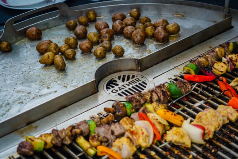 A home hibachi grill table with skillet and smoker